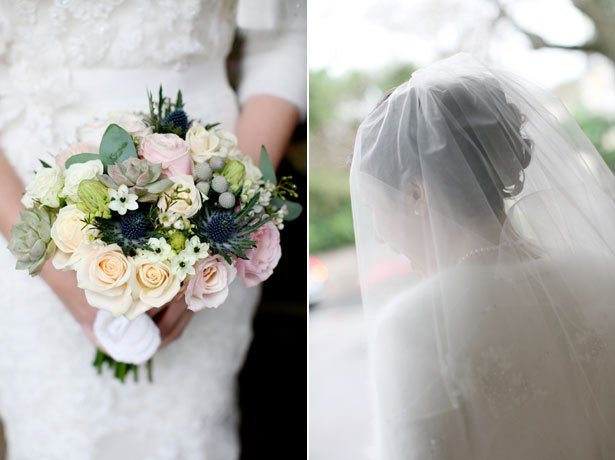 Pink and ivory rose and thistle bouquet     