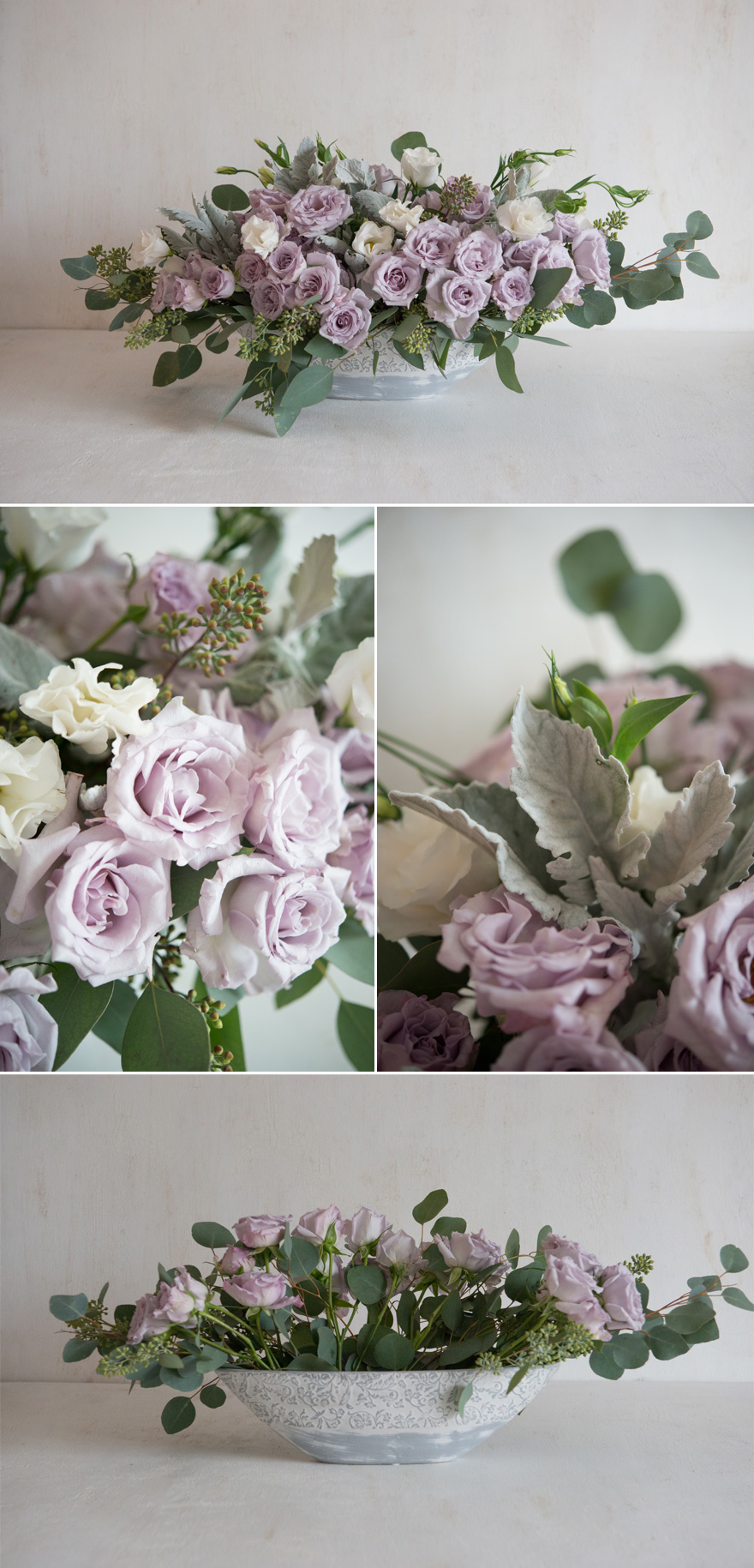 Bowl of Flowers Centrepiece Purple and White Winter Floral Arrangement | Confetti.co.uk