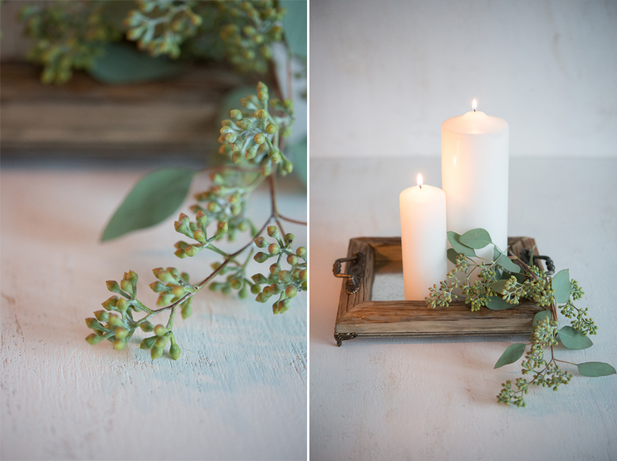 Candles on Vintage Rustic Wooden Tray | Confetti.co.uk