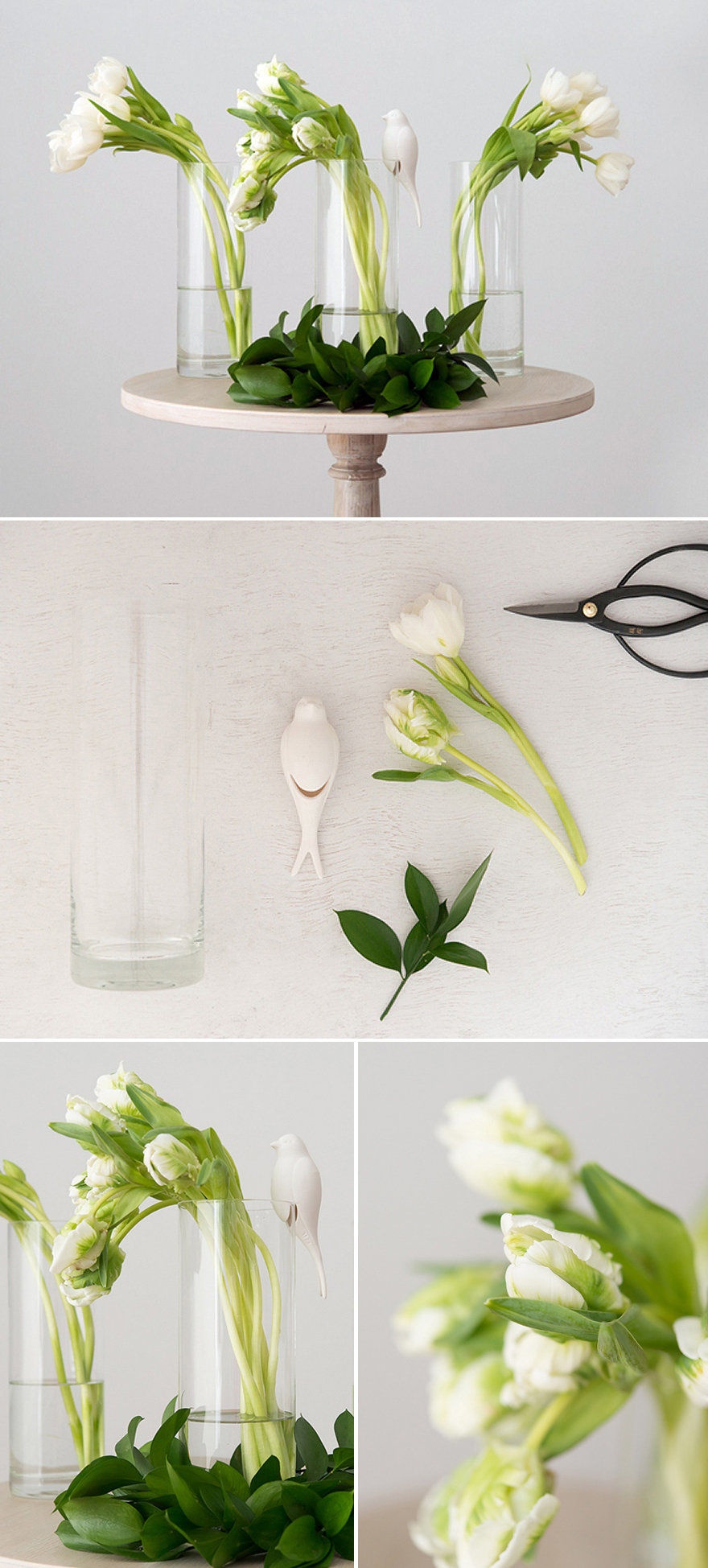 DIY bird centrepiece with glass vases and tulips | Confetti.co.uk