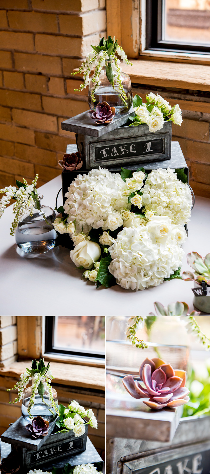 Industrial City Chic Wedding Centrepiece Idea with Succulents | Confetti.co.uk