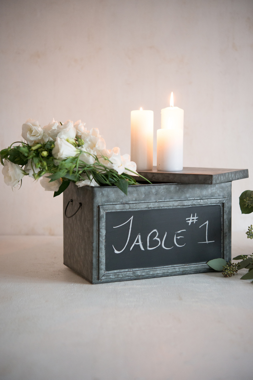 Industrial City Chic Wedding Decor Tin Box and Candles | Confetti.co.uk