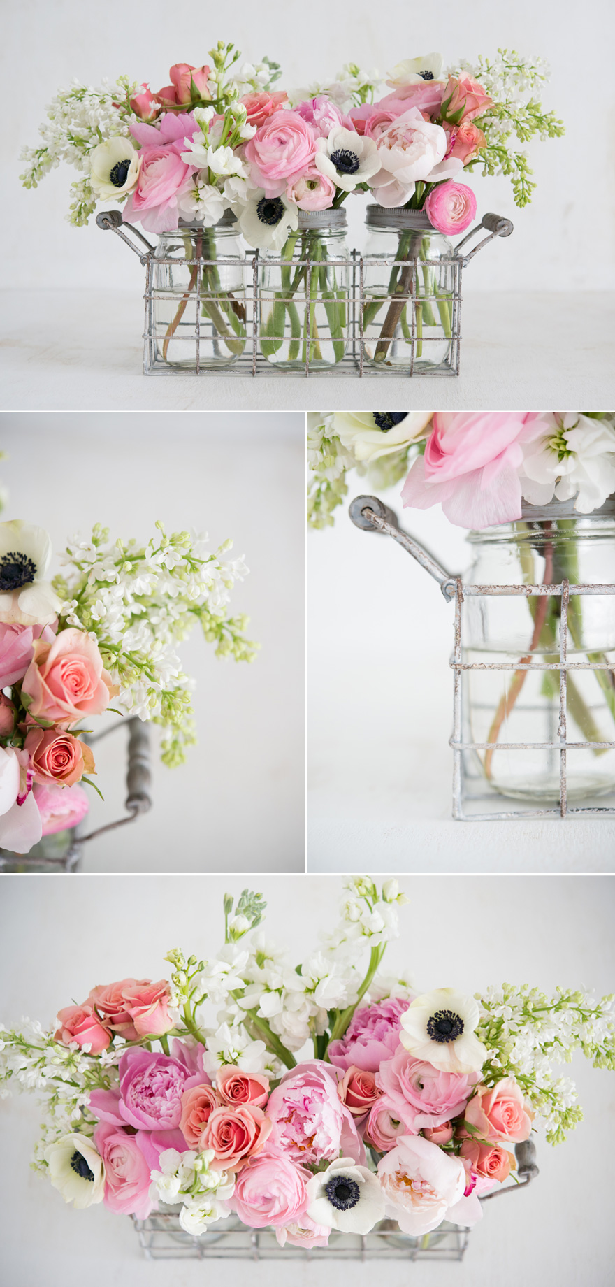 Pink and White Spring Wedding Table Centrepiece Flowers in Jars | Confetti.co.uk