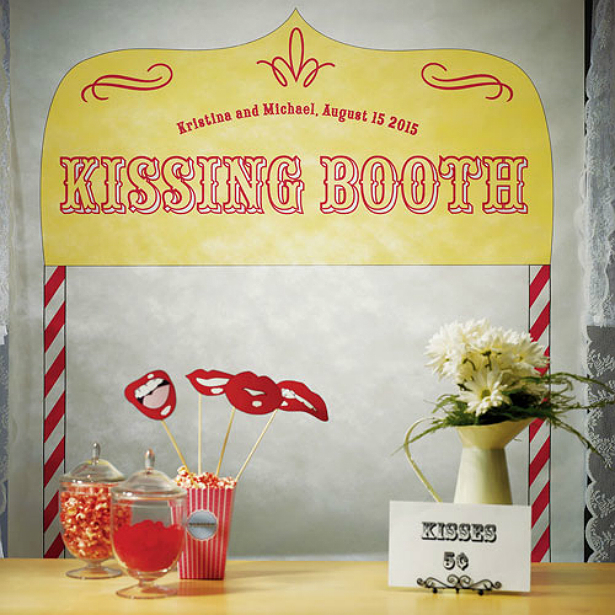 Kissing booth personalised photo backdrop