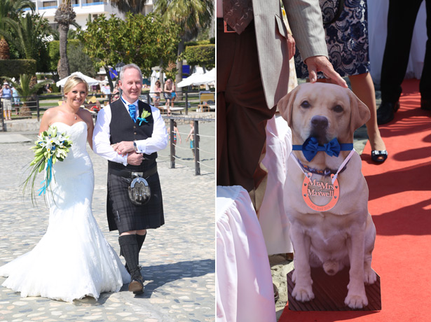 Cardboard cut-out of the couples dog at the ceremony 