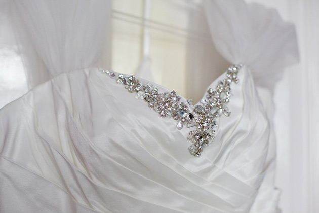 Silver detailed white wedding dress from Alta Costura Bride 