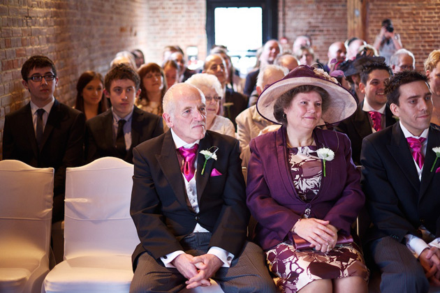 Wedding guests at Cooling Castle Barn