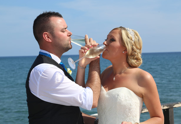 The newlyweds toasting their marriage 