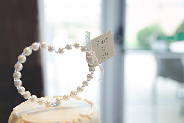 Pearl and diamante personalised heart cake topper