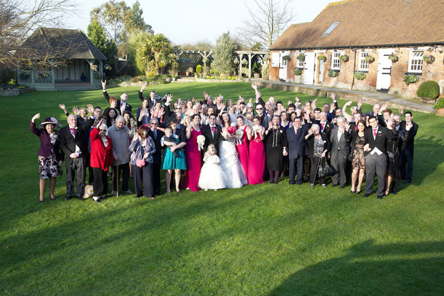 The newlyweds with their wedding guests 