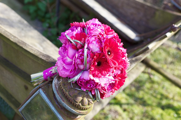 Fuchsia pink fresh flower bridal bouquet 