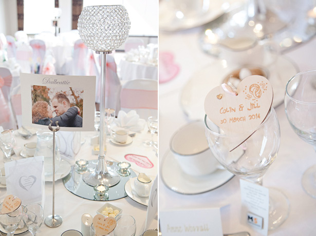 Crystal candle holder centrepieces with personalised wedding favours  