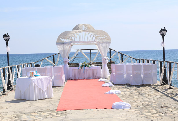 Wedding ceremony on the Sunset Pier at the Elias Beach hotel, Cyprus