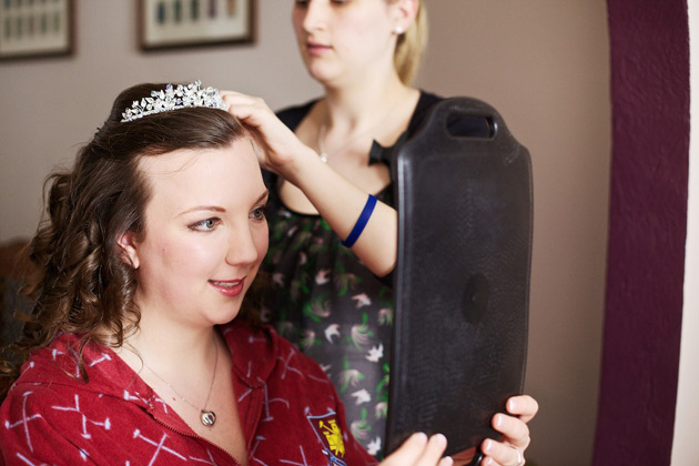 Bride with crystal tiara and curled hair 