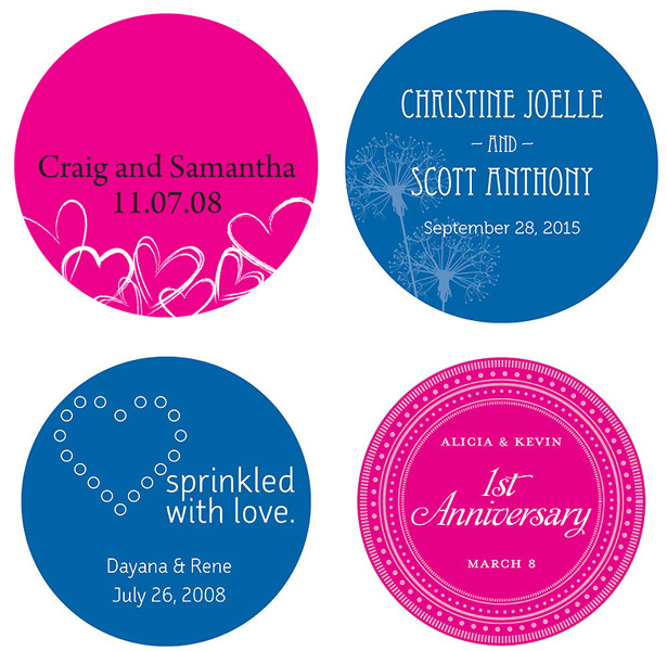 Navy and pink personalised wedding stickers 