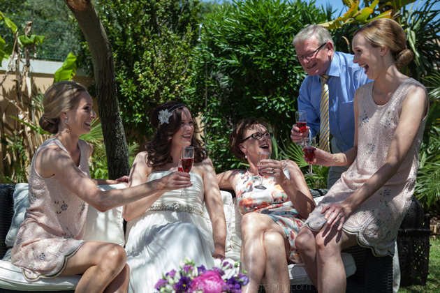 The bridal party enjoying a few drinks before the ceremony 