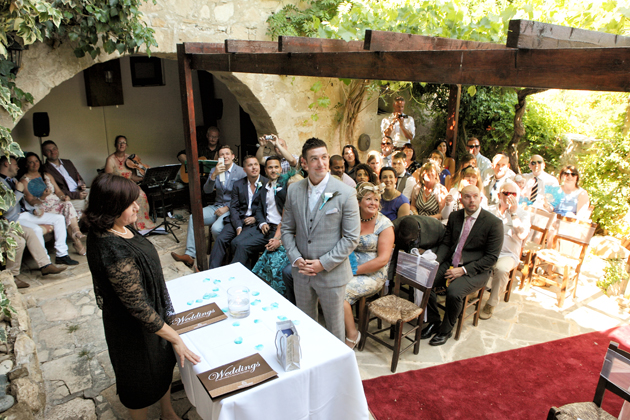 The groom waiting for his bride at Vasilias Nikoklis Inn, Cyprus.