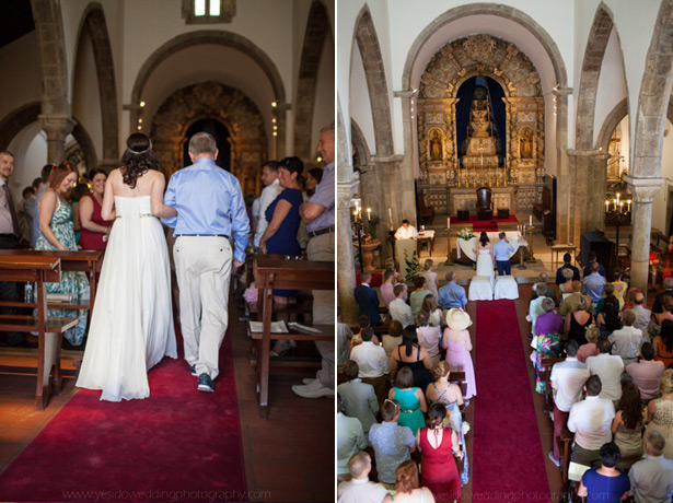 The bride walking down the aisle with her father 