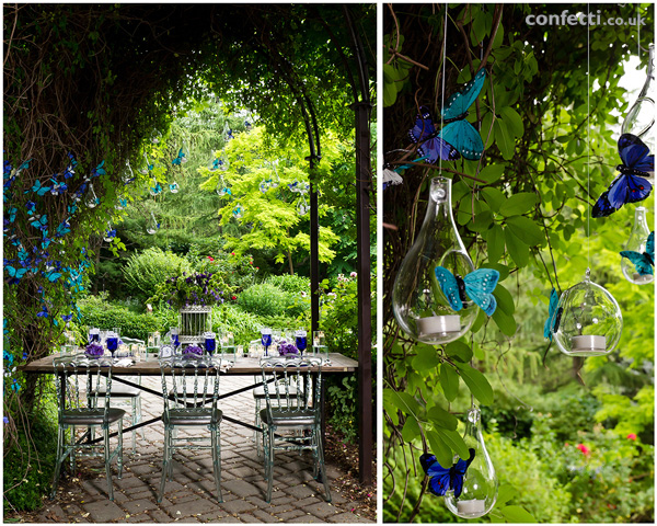 Garden themed inspired wedding with tear drop glass globe and butterflies  