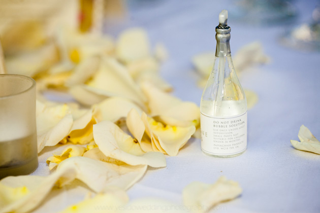 Wedding Bubbles and ivory rose petals     