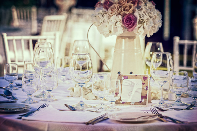 Ivory and pink rose wedding centrepiece