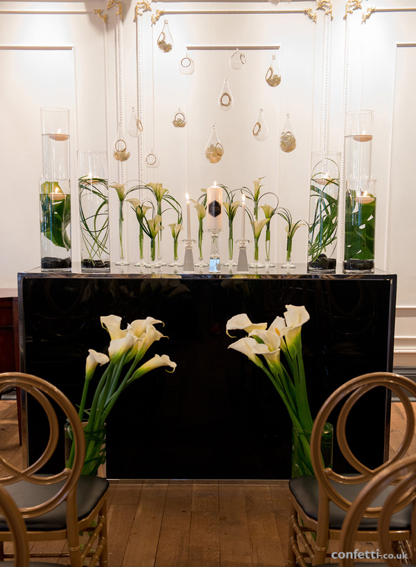 Art deco inspired table over hang with tear drop glass globes