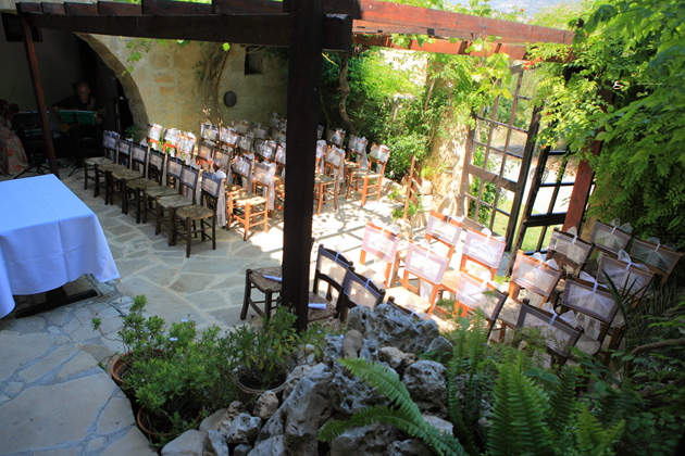 Wedding ceremony at Vasilias Nikoklis Inn near Paphos, Cyprus.