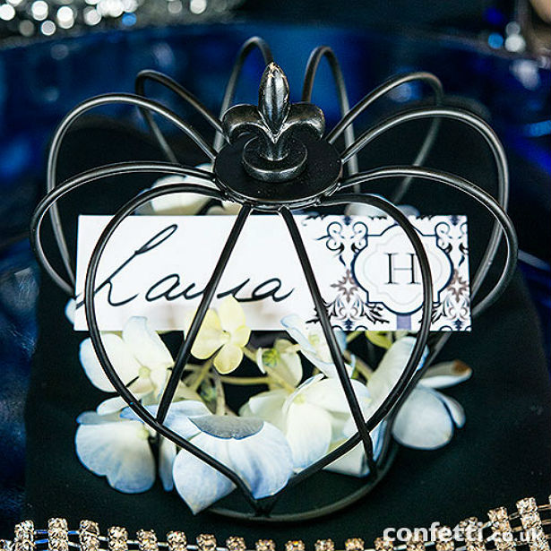 black crown place card holder