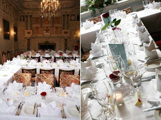 White and red reception table decor | Confetti.co.uk