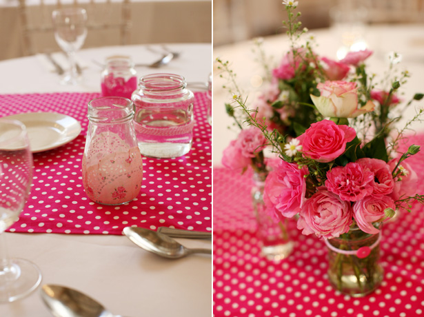 Pink flowers and polka dot themed wedding decor | Confetti.co.uk