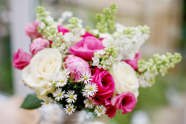 White and pink bridal bouquet with roses and wildflowers | Confetti.co.uk  