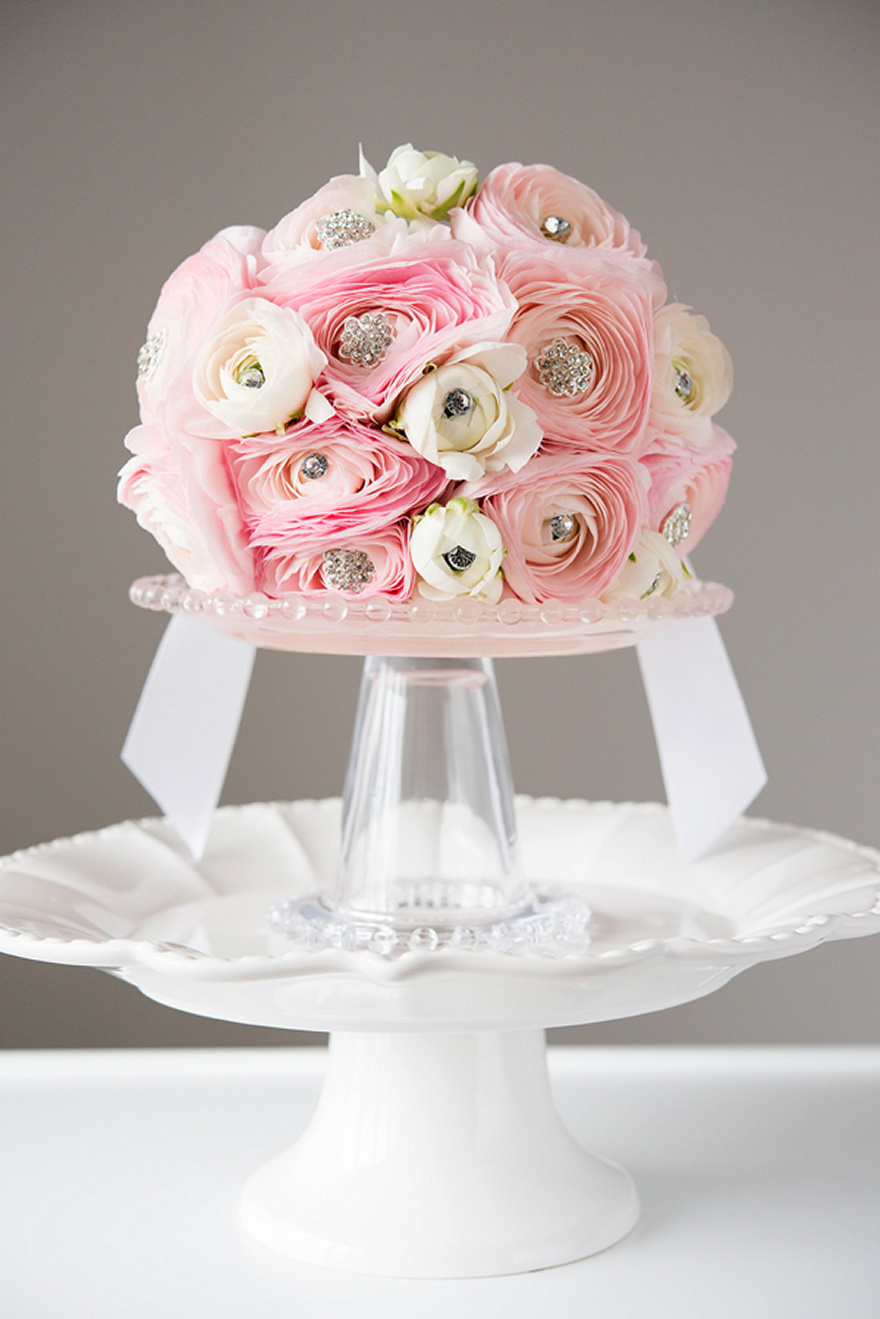 Round Sparkling Pink and Ivory Wedding Bouquet | Confetti.co.uk