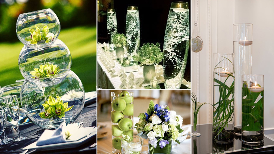 Green Centrepieces with Water | Confetti.co.uk