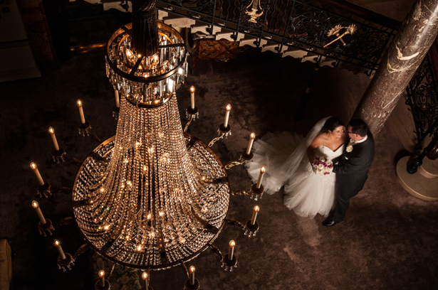 Bride and Groom with Crystal Chandelier