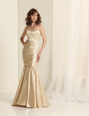 Fishtail golden bridesmaid dress by Sophia Tolli