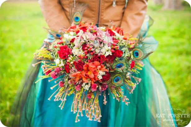 Peacock bouquet photo by Kat Forsyth