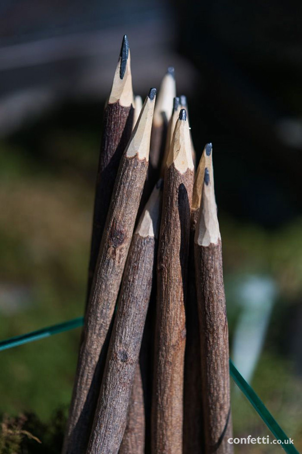 Woodland themed wedding favours | rustic wooden pencil wedding favour | Confetti.co.uk 