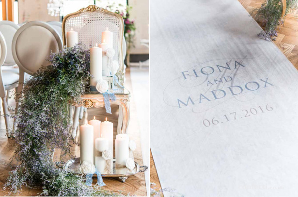 Pillar candle aisle decor | Personalised white aisle runner | Confetti.co.uk