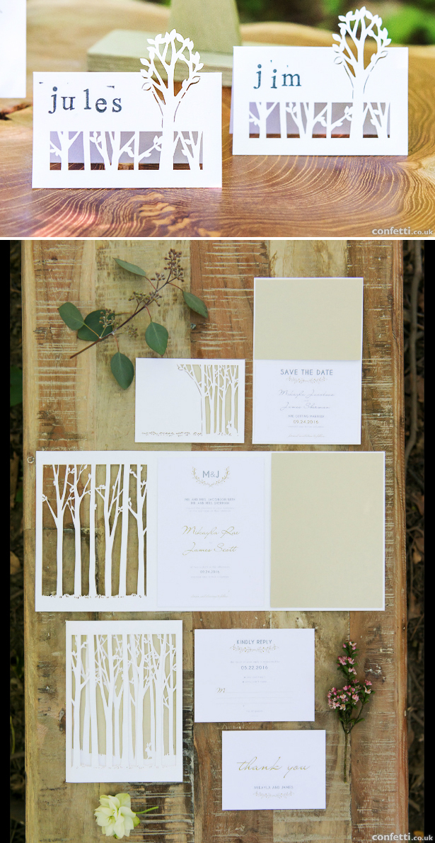 Autumn woodland wedding stationery including invitations, RSVP, SAve the Date. and place cards | Confetti.co.uk