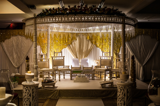 White and gold wedding mandap | Indian wedding decor| Confetti.co.uk