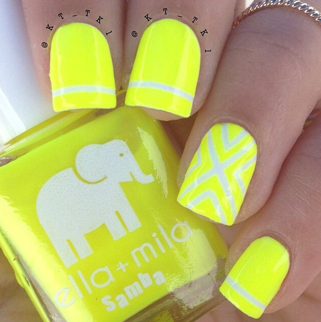 Get the geometric look with this luminescent yellow nails | Confetti.co.uk