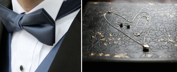 Groom's bow tie and bride's necklace and earrings | Confetti.co.uk