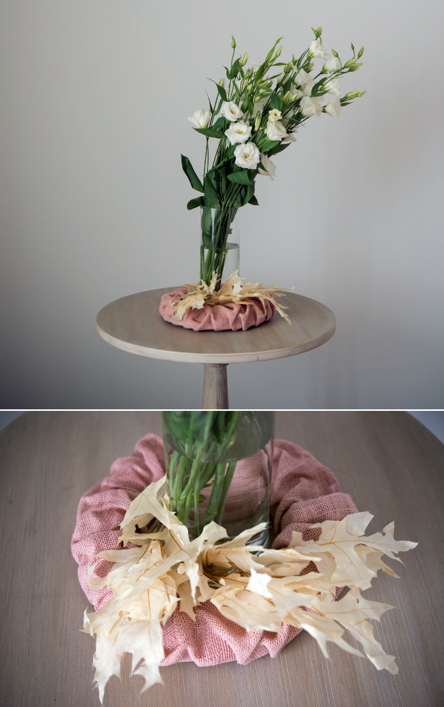 Burlap Wreath Wedding Centrepiece Idea - Pink burlap wreath as a beautiful wedding table centrepiece | Confetti.co.uk