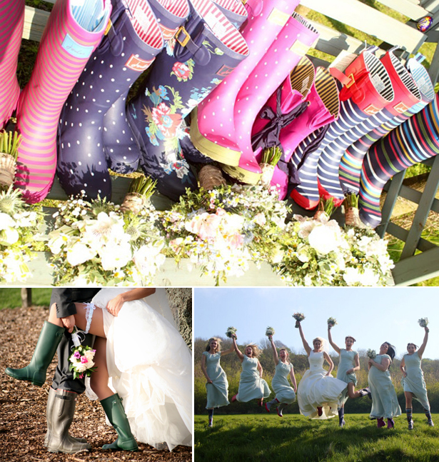 Colourful real wedding wellies as wedding photo opportunities | Confetti.co.uk