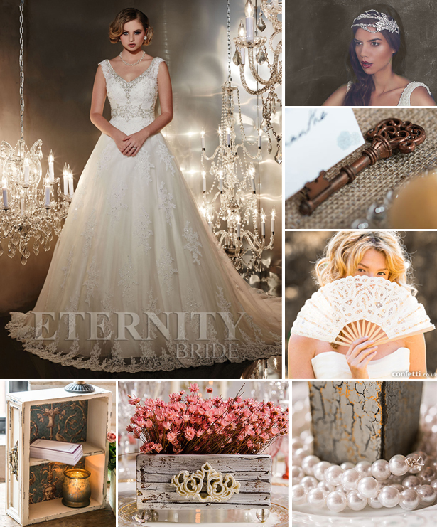 Eternity Bride dress D5196 with contemporary vintage accessories and decorations | Confetti.co.uk