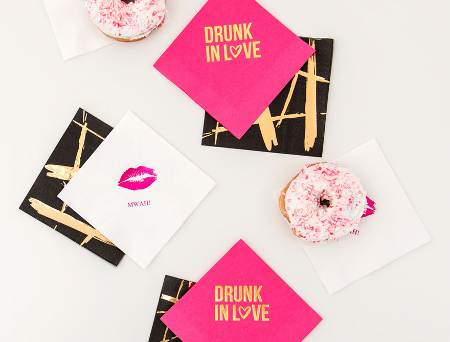 Pink and Gold White and Pink Black and Gold Party and Wedding Napkins | Confetti.co.uk