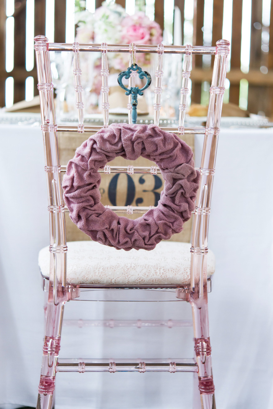 Pink and White Barn Wedding Chair Back Decoration | Confetti.co.uk