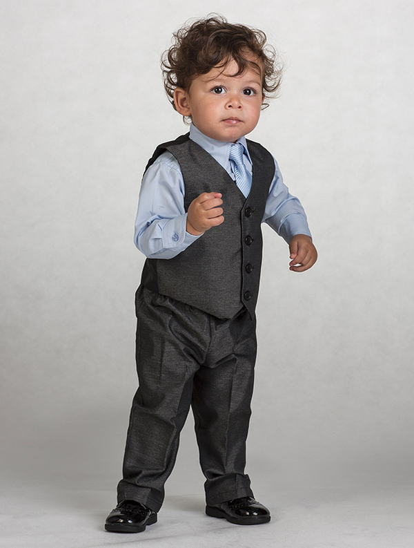 The classic look for a page boy in gun metal grey and ice blue. | Confetti.co.uk