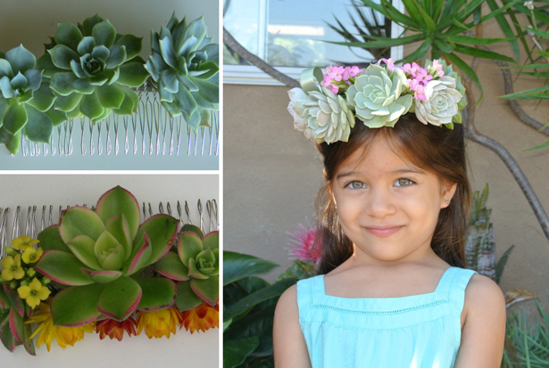 Colourful wedding succulents as hairpieces and crowns | Confetti.co.uk