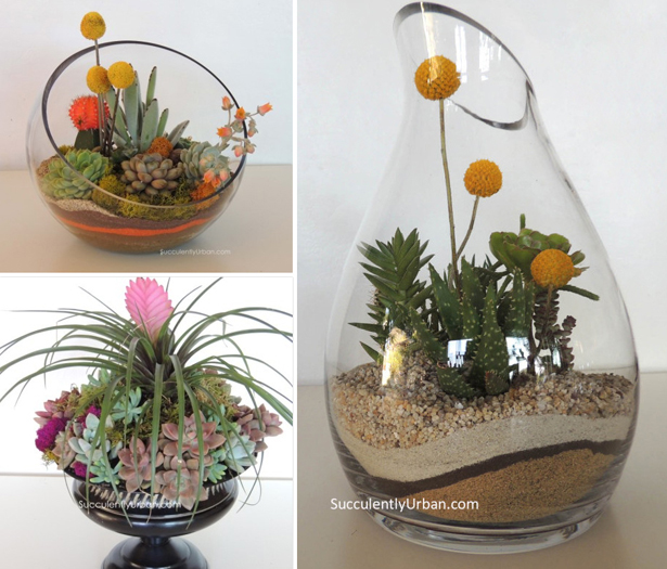 Succulent wedding terrariums and arrangements with flowers as wedding centrepieces | Confetti.co.uk